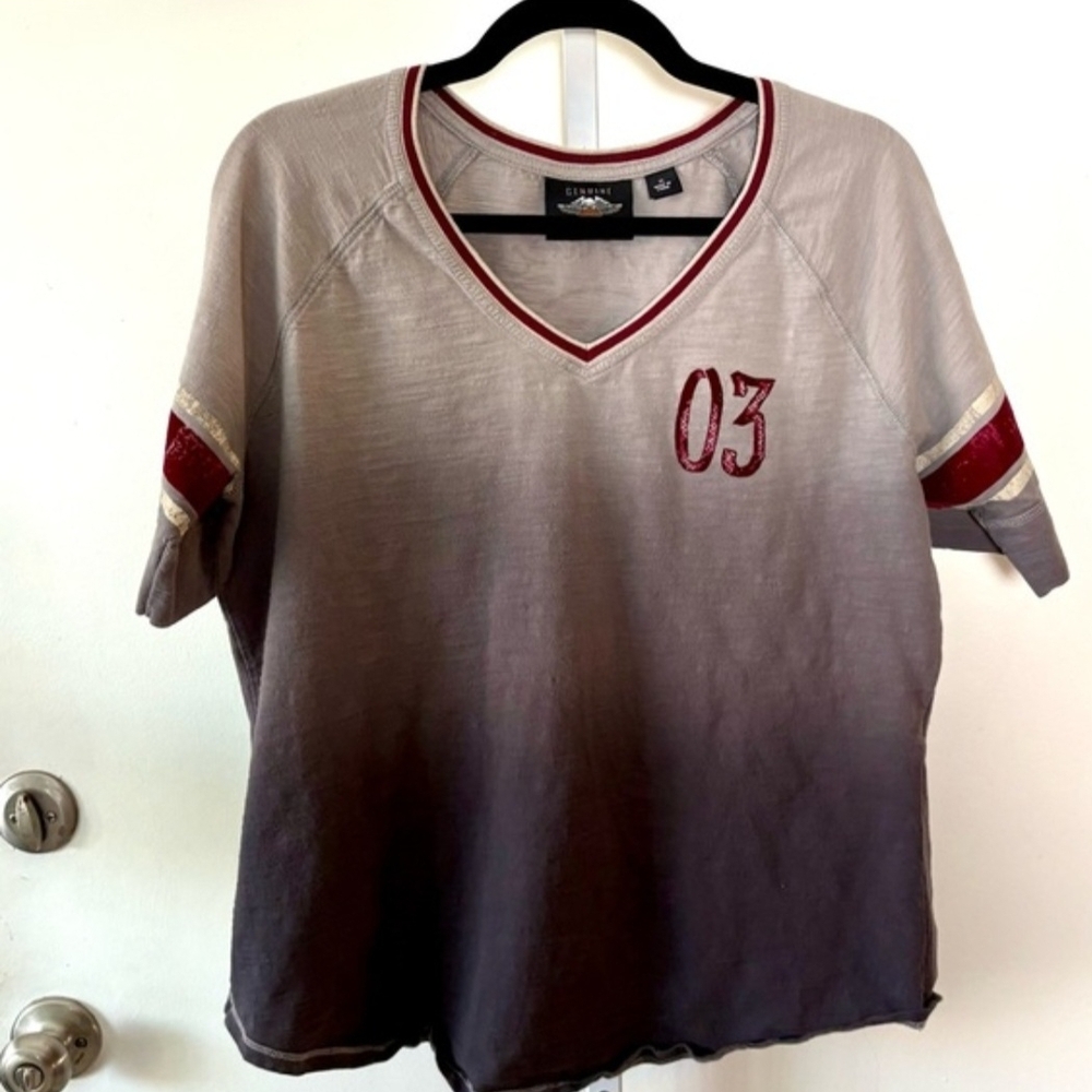 Gray and Red V-Neck Sports Tee